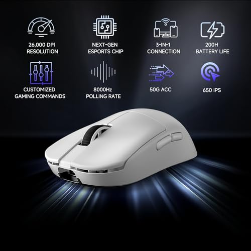 FOXMM x MCHOSE L7 Pro Superlight Maus 39 g, Sensor 26.000 DPI, 6 einstellbare DPI, Polling-Rate 8 K Hz mit 8 K Ultra-schnellem Empfänger, kabellose Gaming-Maus / kabelgebunden, BT/2,4 G, Akku 200 Bild 3