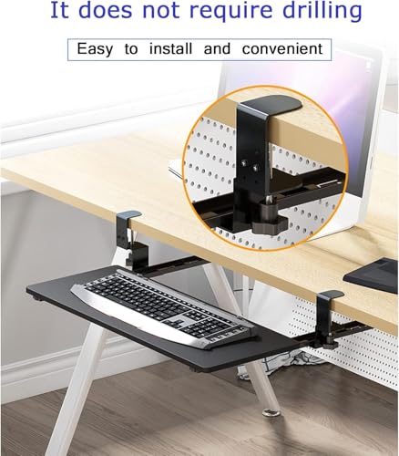 Ergonomische verschiebbare Tastaturablage mit Klemme für unter dem Schreibtisch, verstellbare Plattform für Tastatur und Maus, platzsparendes Design für Home Office oder Gaming Setup Bild 3