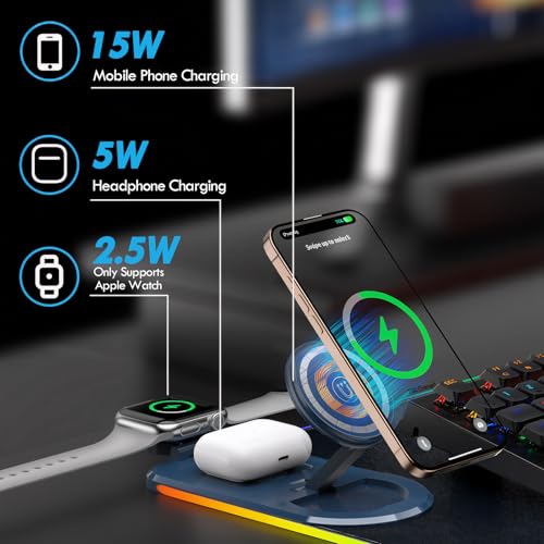 2025 Upgrade Gaming Mauspad RGB, 800 * 300 * 4mm LED Wireless Charging Mouse, 15W Kabelloser Schnellladung,15 Farben LED-Licht, Mousepad für Ql Wireless Standard Handys/Mäuse/Uhren Bild 2