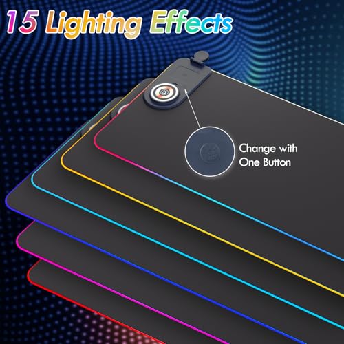 2025 Upgrade Gaming Mauspad RGB, 800 * 300 * 4mm LED Wireless Charging Mouse, 15W Kabelloser Schnellladung,15 Farben LED-Licht, Mousepad für Ql Wireless Standard Handys/Mäuse/Uhren Bild 3