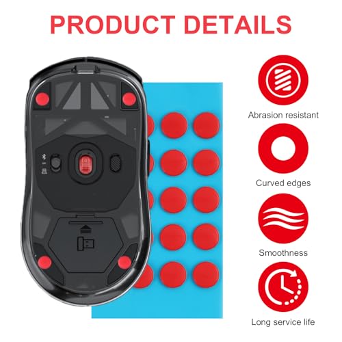 60 Stück Mouse Skates Set für Gaming Maus, Ultra Glatte Maus Skates aus 100% PTFE, Runde Rote Mouse Feet 6 mm, Perfekte Gleitpads für Logitech G PRO Wireless, Büro, FPS Spiele, Ersatz Mausfüße Bild 4
