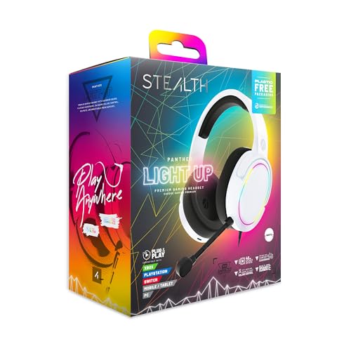 STEALTH Panther RGB-LED-Gaming-Headset, weiß, kompatibel mit PS4/PS5, XBOX, Switch, PC mit flexiblem Mikrofon, 3,5-mm-Klinkenstecker, 1,5 m Kabel, leicht, bequem und langlebig Bild 1