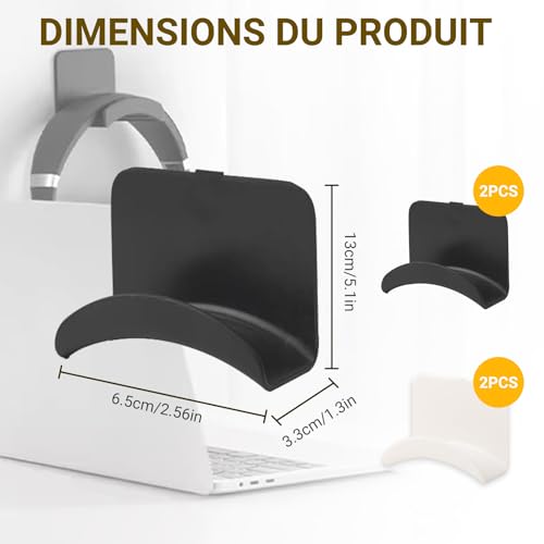 4PCS Einseitig Universal Gaming Headset Stand, Kopfhörer Halterung Wand, Wandhalterung Kopfhörerhaken, Kopfhörerhalter, Geeignet für Mehrere Geräte, Wand, Tisch, Spielzubehör.(Schwarz + Weiß) Bild 3