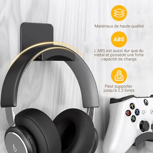 4PCS Einseitig Universal Gaming Headset Stand, Kopfhörer Halterung Wand, Wandhalterung Kopfhörerhaken, Kopfhörerhalter, Geeignet für Mehrere Geräte, Wand, Tisch, Spielzubehör.(Schwarz + Weiß) Bild 4