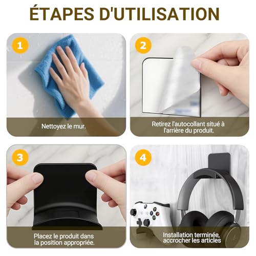 4PCS Einseitig Universal Gaming Headset Stand, Kopfhörer Halterung Wand, Wandhalterung Kopfhörerhaken, Kopfhörerhalter, Geeignet für Mehrere Geräte, Wand, Tisch, Spielzubehör.(Schwarz + Weiß) Bild 5