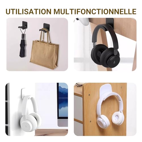 4PCS Einseitig Universal Gaming Headset Stand, Kopfhörer Halterung Wand, Wandhalterung Kopfhörerhaken, Kopfhörerhalter, Geeignet für Mehrere Geräte, Wand, Tisch, Spielzubehör.(Schwarz + Weiß) Bild 6