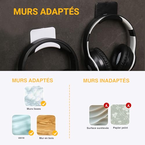 4PCS Einseitig Universal Gaming Headset Stand, Kopfhörer Halterung Wand, Wandhalterung Kopfhörerhaken, Kopfhörerhalter, Geeignet für Mehrere Geräte, Wand, Tisch, Spielzubehör.(Schwarz + Weiß) Bild 7
