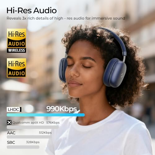 havit Space S1 Adaptive Active Noise Cancelling Headphones, LHDC Bluetooth 6.0 Hi-Res Wireless Over Ear Bluetooth Headphones with 5 Mic ENC, 100H Playtime, Overhead Headphones with Spatial Audio Bild 6