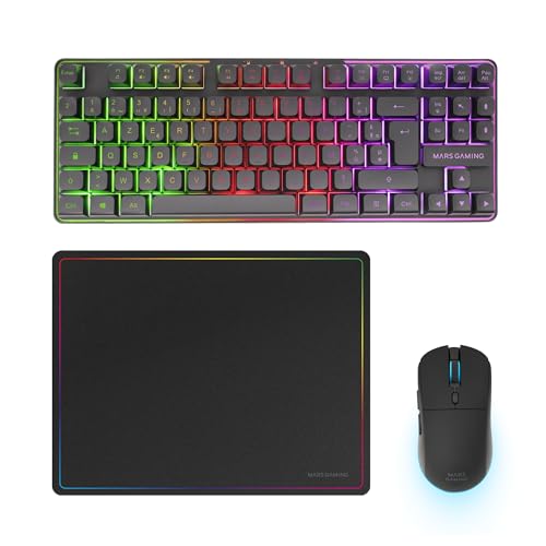 Mars Gaming MCPWTKL, Französisch, Kabelloses Gaming-Combo, DualPro Link 2.4GPRO-Technologie, TKL FRGB Rainbow Tastatur + RGB 3200DPI Maus mit HUANO-Switches + rutschfeste 360x260mm-Mausmatte, Schwarz Bild 1