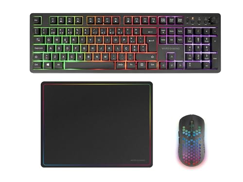 Mars Gaming MCPWX, Portugiesisch, Kabelloses Gaming-Combo, DualPro Link 2.4GPRO-Technologie, Vollformat-FRGB-Tastatur Multimedia-Steuerung + RGB 3200DPI Maus + rutschfeste 36x26cm-Mausmatte, Schwarz Bild 1