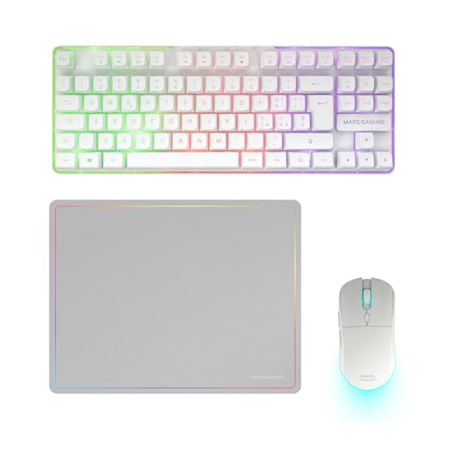 Mars Gaming MCPWTKL, Italienisch, Kabelloses Gaming-Combo, DualPro Link 2.4GPRO-Technologie, TKL FRGB Rainbow Tastatur + RGB 3200DPI Maus mit HUANO-Switches + rutschfeste 360x260mm-Mausmatte, Weiß Bild 1