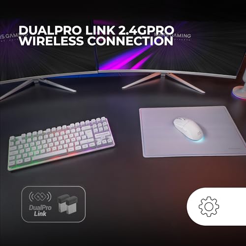 Mars Gaming MCPWTKL, Italienisch, Kabelloses Gaming-Combo, DualPro Link 2.4GPRO-Technologie, TKL FRGB Rainbow Tastatur + RGB 3200DPI Maus mit HUANO-Switches + rutschfeste 360x260mm-Mausmatte, Weiß Bild 2