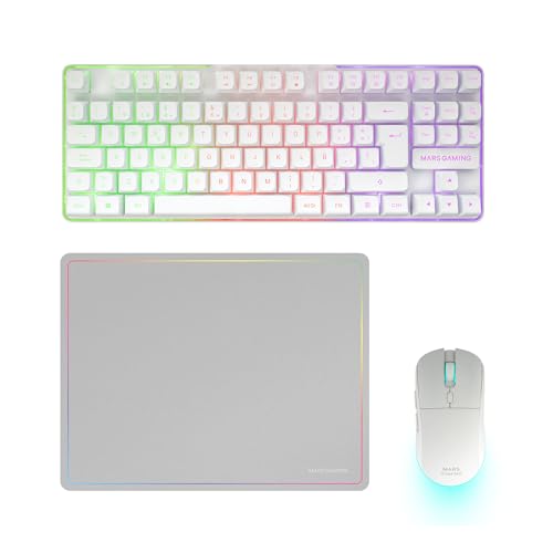 Mars Gaming MCPWTKL, Portugiesisch, Kabelloses Gaming-Combo, DualPro Link 2.4GPRO-Technologie, TKL FRGB Rainbow Tastatur + RGB 3200DPI Maus mit HUANO-Switches + rutschfeste 360x260mm-Mausmatte, Weiß Bild 1