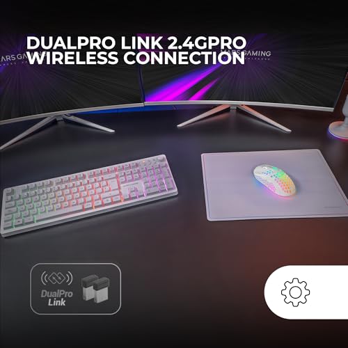 Mars Gaming MCPWX, Italienisch, Kabelloses Gaming-Combo, DualPro Link 2.4GPRO-Technologie, Vollformat-FRGB-Tastatur mit Multimedia-Steuerung + RGB 3200DPI Maus + rutschfeste 360x260mm-Mausmatte, Weiß Bild 2