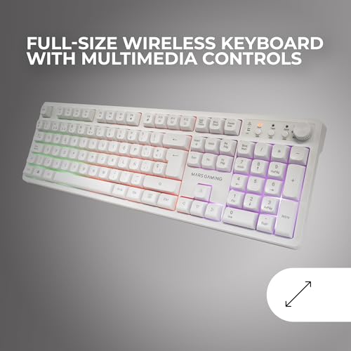Mars Gaming MCPWX, Italienisch, Kabelloses Gaming-Combo, DualPro Link 2.4GPRO-Technologie, Vollformat-FRGB-Tastatur mit Multimedia-Steuerung + RGB 3200DPI Maus + rutschfeste 360x260mm-Mausmatte, Weiß Bild 3