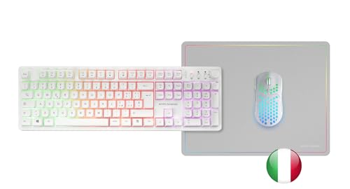 Mars Gaming MCPWX, Italienisch, Kabelloses Gaming-Combo, DualPro Link 2.4GPRO-Technologie, Vollformat-FRGB-Tastatur mit Multimedia-Steuerung + RGB 3200DPI Maus + rutschfeste 360x260mm-Mausmatte, Weiß Bild 6