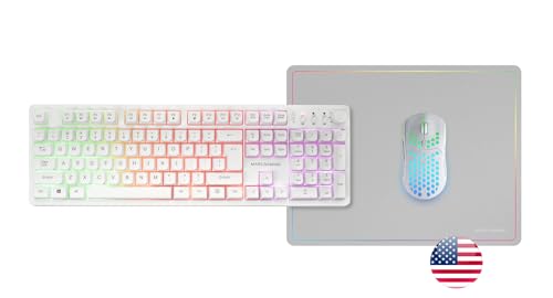 Mars Gaming MCPWX, Englisch US, Kabelloses Gaming-Combo, DualPro Link 2.4GPRO-Technologie, Vollformat-FRGB-Tastatur mit Multimedia-Steuerung + RGB 3200DPI Maus + rutschfeste 360x260mm-Mausmatte, Weiß Bild 6