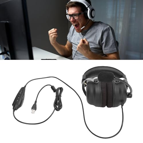 Luqeeg Wired USB Gaming Headset, 7.1 Surround Sound Stereo Subwoofer Gaming Kopfhörer mit Geräuschstündungs Mikrofon, Vielseitige Modi 3D Sound Field Clarity für Computer Laptop Bild 5