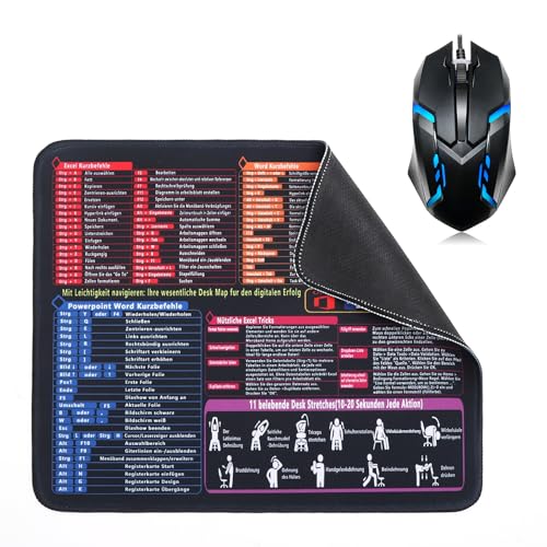 Mauspad 250x300x3mm, Excel Mouse Pad Klein Shortcuts Unterlage Deutsch, Gaming Mousepad Rutschfest Wasserdicht, Excel Schreibtischunterlage mit Word PPT für PC Büro Laptop Arbeit Studium Zuhause Bild 1