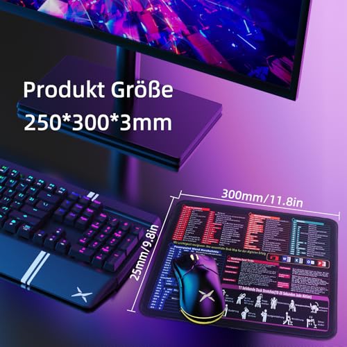 Mauspad 250x300x3mm, Excel Mouse Pad Klein Shortcuts Unterlage Deutsch, Gaming Mousepad Rutschfest Wasserdicht, Excel Schreibtischunterlage mit Word PPT für PC Büro Laptop Arbeit Studium Zuhause Bild 2