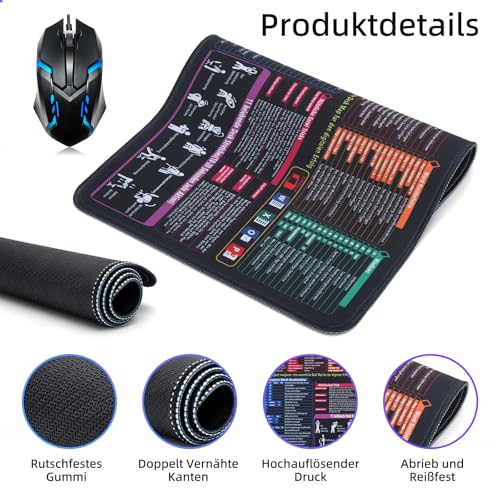 Mauspad 250x300x3mm, Excel Mouse Pad Klein Shortcuts Unterlage Deutsch, Gaming Mousepad Rutschfest Wasserdicht, Excel Schreibtischunterlage mit Word PPT für PC Büro Laptop Arbeit Studium Zuhause Bild 3