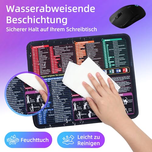 Mauspad 250x300x3mm, Excel Mouse Pad Klein Shortcuts Unterlage Deutsch, Gaming Mousepad Rutschfest Wasserdicht, Excel Schreibtischunterlage mit Word PPT für PC Büro Laptop Arbeit Studium Zuhause Bild 4