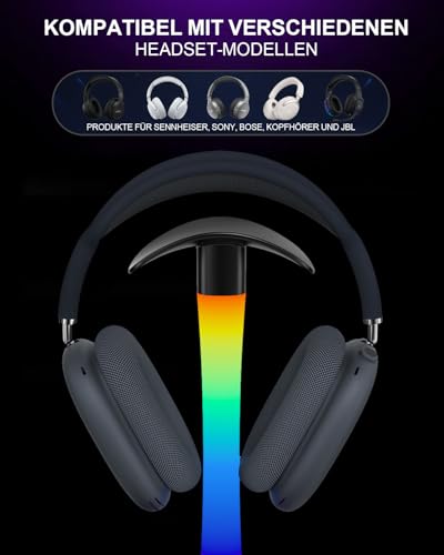 Trongle 3 in 1 RGB Gaming Kopfhörer Ständer mit 15W Wireless Ladegerät, Gaming-Headset-ständer Headset Halterung Wireless Charge Kopfhörer Halter mit 1*USB 2*Typ-C 10 Lighting Effects Modes Schwarz Bild 6