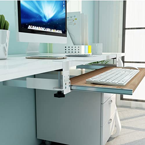 Clamp-on Tastaturablage – herausziehbares Aufbewahrungsregal für Tastaturen und Mäuse – verstellbare 55/65/75/75 x 30 cm Plattform – Weiß – perfekt für Home Office & Gaming Setup Bild 2