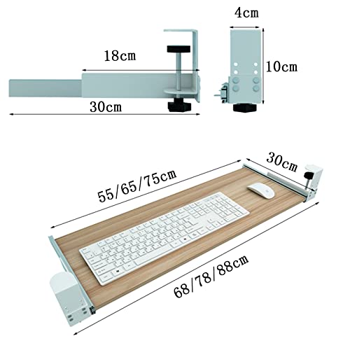 Clamp-on Tastaturablage – herausziehbares Aufbewahrungsregal für Tastaturen und Mäuse – verstellbare 55/65/75/75 x 30 cm Plattform – Weiß – perfekt für Home Office & Gaming Setup Bild 3