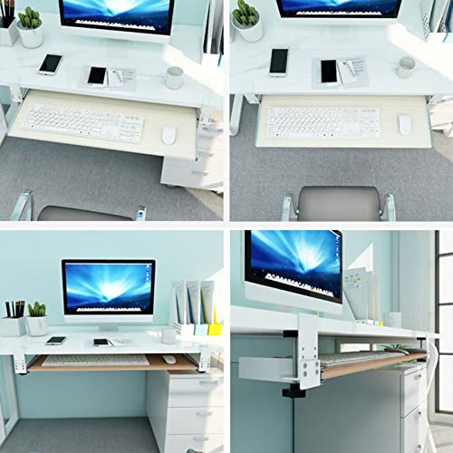Clamp-on Tastaturablage – herausziehbares Aufbewahrungsregal für Tastaturen und Mäuse – verstellbare 55/65/75/75 x 30 cm Plattform – Weiß – perfekt für Home Office & Gaming Setup Bild 7