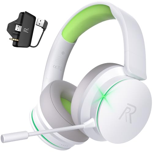 Wireless Gaming Headset für Xbox Series X|S, Xbox One, PS5, PS4, Noise Cancelling Bluetooth 5.3 Kabelloses Gaming Kopfhörer, PC Headset mit Mikrofon, 3D-Surround-Sound, 45H Batterie, Weiß Grün Farbe Bild 1