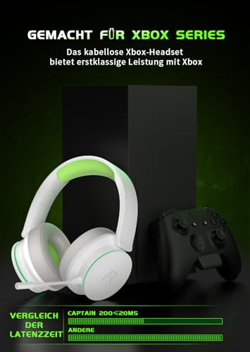 Wireless Gaming Headset für Xbox Series X|S, Xbox One, PS5, PS4, Noise Cancelling Bluetooth 5.3 Kabelloses Gaming Kopfhörer, PC Headset mit Mikrofon, 3D-Surround-Sound, 45H Batterie, Weiß Grün Farbe Bild 6