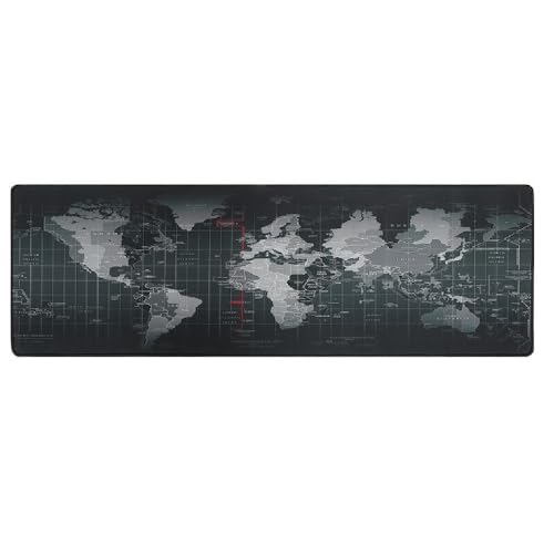 Mauspad, XXL, Weltkarte, 880 x 300 mm, rutschfeste Gummibasis, wasserdicht und verstärkte Kanten, ideal für Maus, Tastatur, Gaming-PC und Gamer Bild 1