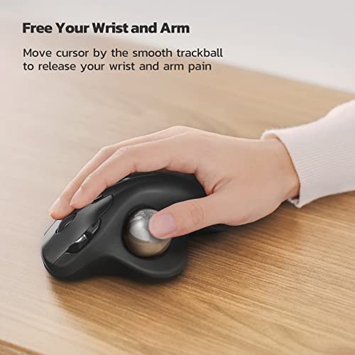 Nulea M501 Trackball Ergonomisch Wiederaufladbar Daumenbedient Präzise 3 Geräte via Bluetooth/USB für PC/Laptop/Mac/Windows (Bright Silver) Bild 2