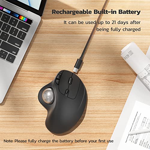 Nulea M501 Trackball Ergonomisch Wiederaufladbar Daumenbedient Präzise 3 Geräte via Bluetooth/USB für PC/Laptop/Mac/Windows (Bright Silver) Bild 5