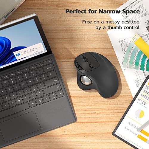 Nulea M501 Trackball Ergonomisch Wiederaufladbar Daumenbedient Präzise 3 Geräte via Bluetooth/USB für PC/Laptop/Mac/Windows (Bright Silver) Bild 6