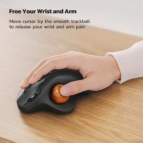 Nulea M501 Wireless Trackball Wiederaufladbar Ergonomisch Daumenbedient Präzise 3 Geräte per Bluetooth/USB passend für PC/Laptop/Mac/Windows (Dunkelorange) Bild 2