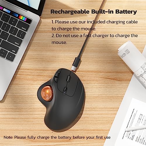 Nulea M501 Wireless Trackball Wiederaufladbar Ergonomisch Daumenbedient Präzise 3 Geräte per Bluetooth/USB passend für PC/Laptop/Mac/Windows (Dunkelorange) Bild 3