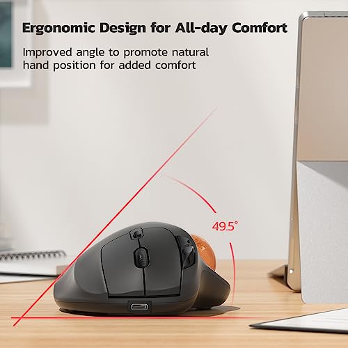 Nulea M501 Wireless Trackball Wiederaufladbar Ergonomisch Daumenbedient Präzise 3 Geräte per Bluetooth/USB passend für PC/Laptop/Mac/Windows (Dunkelorange) Bild 6