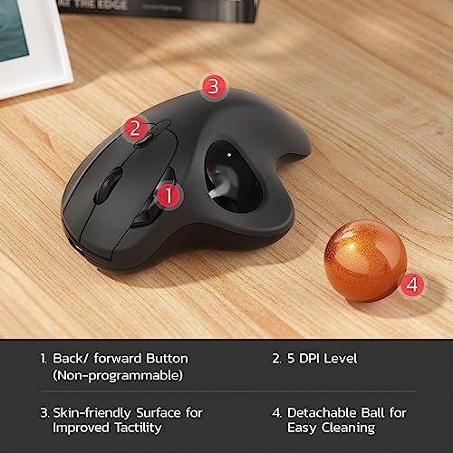 Nulea M501 Wireless Trackball Wiederaufladbar Ergonomisch Daumenbedient Präzise 3 Geräte per Bluetooth/USB passend für PC/Laptop/Mac/Windows (Dunkelorange) Bild 7