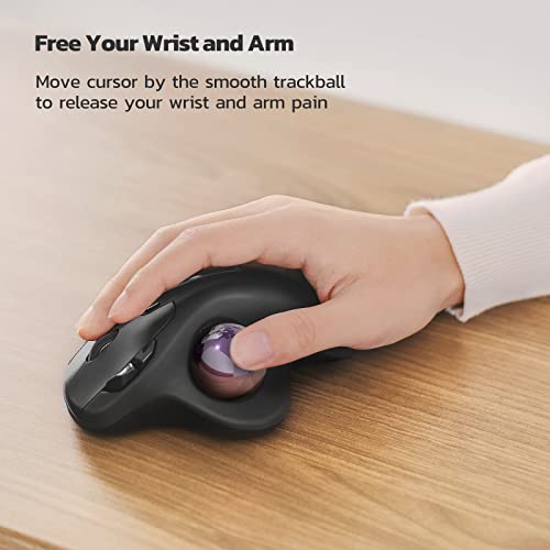 Nulea M501 Wireless Trackball Ergonomisch Daumenfreundlich Glatt 3-Geräte-Anschluss Bluetooth/USB geeignet für PC/Laptop/Mac/Windows (Helllila) Bild 3