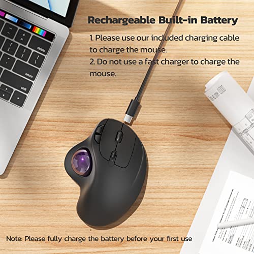 Nulea M501 Wireless Trackball Ergonomisch Daumenfreundlich Glatt 3-Geräte-Anschluss Bluetooth/USB geeignet für PC/Laptop/Mac/Windows (Helllila) Bild 6