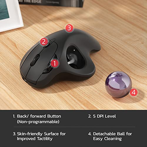 Nulea M501 Wireless Trackball Ergonomisch Daumenfreundlich Glatt 3-Geräte-Anschluss Bluetooth/USB geeignet für PC/Laptop/Mac/Windows (Helllila) Bild 7