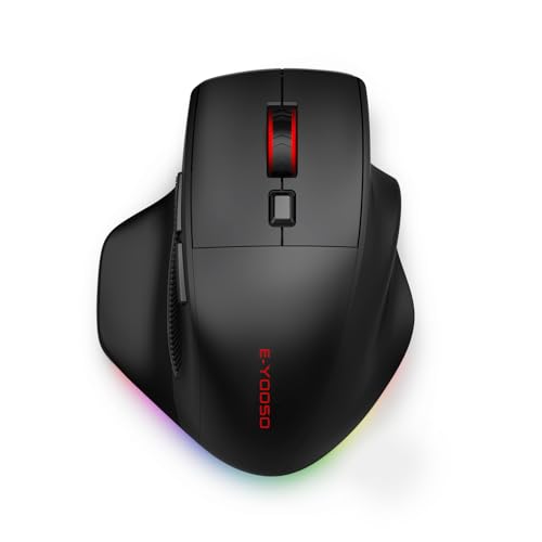 E-Yooso Ergonomische kabellose Gaming-Maus für große Hände, Tri-Mode 2.4GHz/Bluetooth/USB, wiederaufladbar, RGB-Beleuchtung, 2 Seitentasten, 12800 DPI, 6 Lichtmodi, programmierbare Makrotasten Bild 1