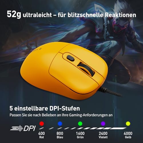 E-Yooso X51 Leichte 52g Gaming Maus mit Kabel - 4000 DPI, 1000Hz, 5 Programmierbare Tasten, Mattes Gehäuse, Stoffkabel, Flexible Stoffkabel, Präzise Klicks, Für PC/Laptop für Gaming & Office Bild 2