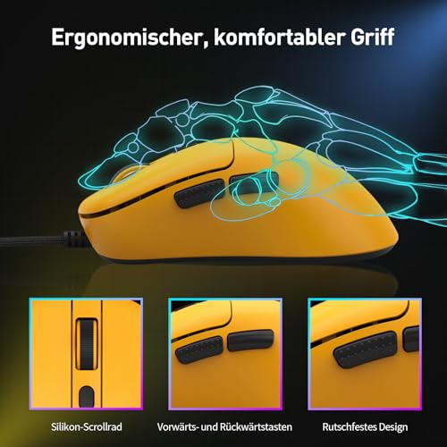 E-Yooso X51 Leichte 52g Gaming Maus mit Kabel - 4000 DPI, 1000Hz, 5 Programmierbare Tasten, Mattes Gehäuse, Stoffkabel, Flexible Stoffkabel, Präzise Klicks, Für PC/Laptop für Gaming & Office Bild 3