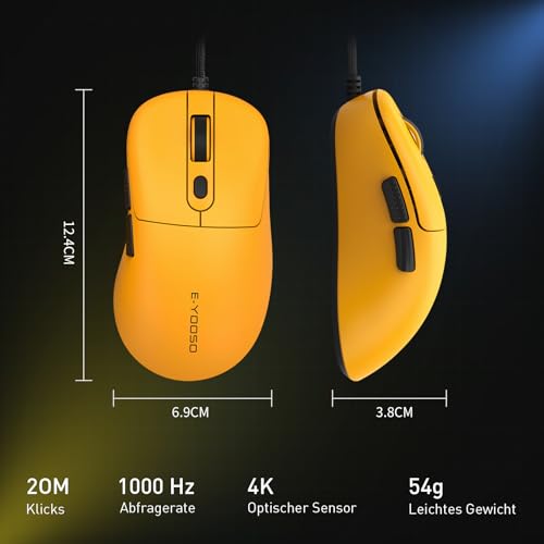 E-Yooso X51 Leichte 52g Gaming Maus mit Kabel - 4000 DPI, 1000Hz, 5 Programmierbare Tasten, Mattes Gehäuse, Stoffkabel, Flexible Stoffkabel, Präzise Klicks, Für PC/Laptop für Gaming & Office Bild 7