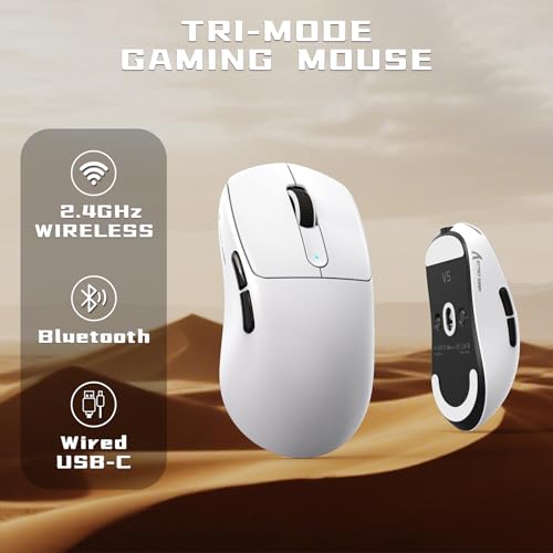 ATTACK SHARK V5 8KHz Kabellose Gaming-Maus, 53G SUPERLEICHT,PixArt PAW3950MAX-Sensor,Nordic 52840 MCU,BT/2,4G/USB-C-Mäuse mit Spiralkabel,42KDPI,Ice-Feel-Beschichtung,Ideal für große Hände,Weiß Bild 6