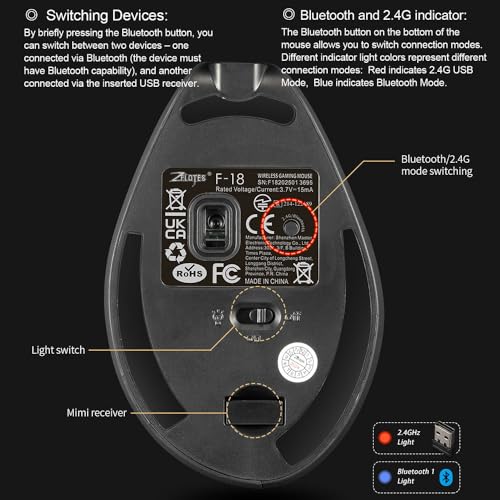 zelotes Kabellose Gaming Maus mit Joystick - 24.000DPI,Bluetooth (BT 5.0/3.0 + 2.4GHz),Wiederaufladbar,11 Programmierbare Tasten Funkmaus,Vertikale Ergonomische Maus Kabellos für Laptop,PC,Tablets Bild 7