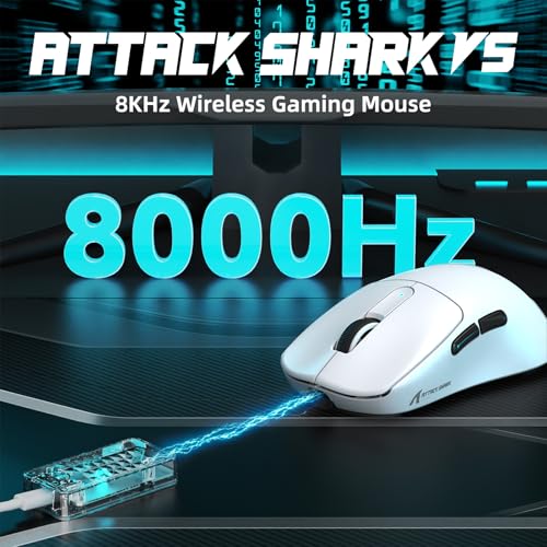ATTACK SHARK V5 Kabellose Gaming Maus 53g, 20000 FPS, Optische Schalter, PAW3950MAX 42K DPI Sensor, 8KHz RGB Empfänger, Tri-Mode BT/2.4GHz/USB-C, 500mAh, Mittel- bis Große Hände (Weiß) Bild 2